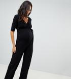 Bluebelle Maternity V Neck Jumpsuit With Wide Leg - Black