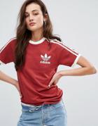Adidas Originals Burgandy Three Stripe Boyfriend T-shirt - Red