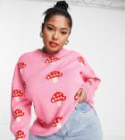 Native Youth Plus Very Oversized Sweater In Mushrooms Knit-pink