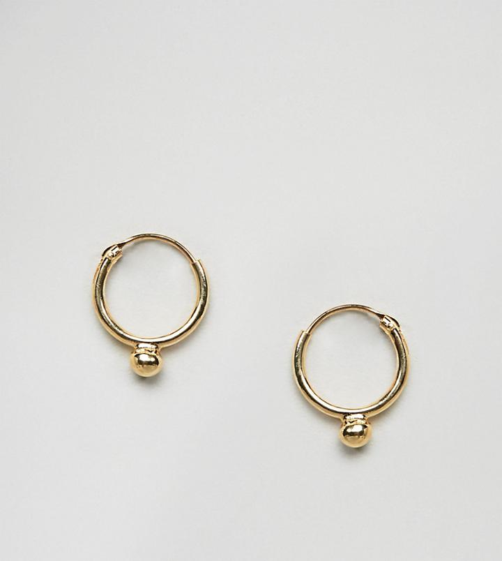 Asos Gold Plated Sterling Silver Ball Detail Hoop Earrings - Gold
