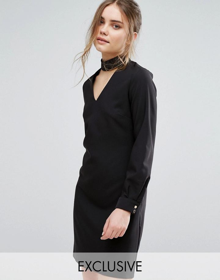 Closet Mini Dress With Choker Detail - Black