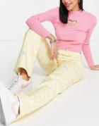 Neon & Nylon High Waisted Flared Jeans In Yellow Checkerboard-multi