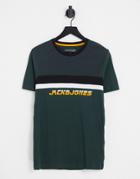Jack & Jones Color Block T-shirt In Dark Green