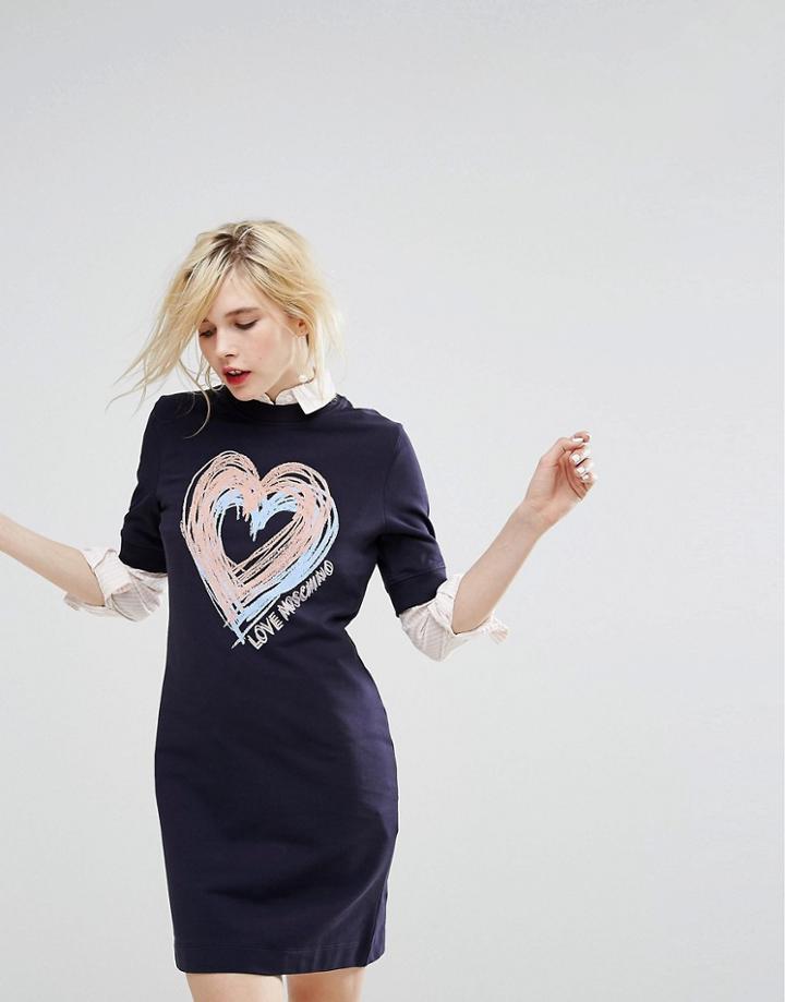 Love Moschino Scribble Heart T-shirt Dress - Blue