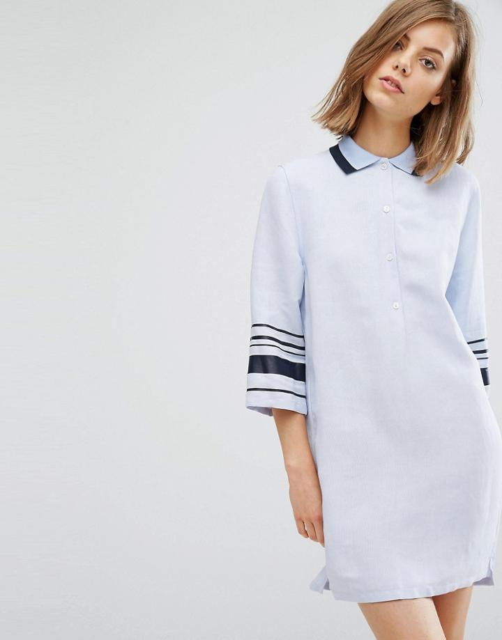 Wood Wood Caitlin Stripe Arm Shirt Dress - Blue