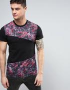 Devote T-shirt In Black With Floral Panels - Black