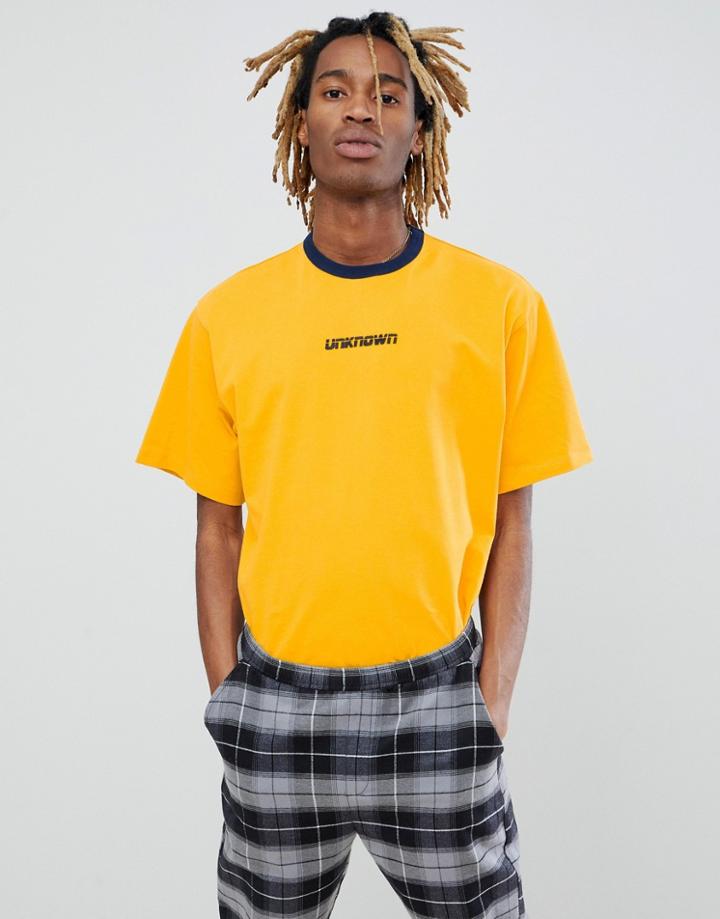 Asos X Unknown London T-shirt With Embroidered Logo - Yellow