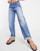 Na-kd Fold Up Straight Jeans In Mid Blue-blues