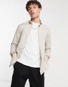 New Look Long Sleeve Muscle Fit Poplin Shirt In Stone-neutral