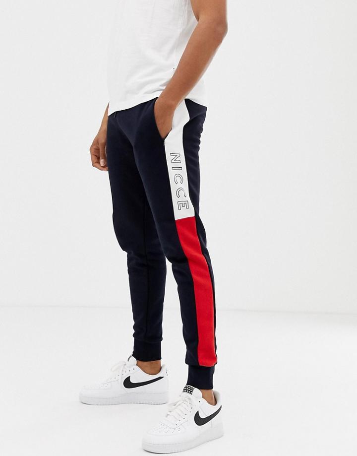 Nicce Skinny Sweatpants In Navy Color Block - Navy