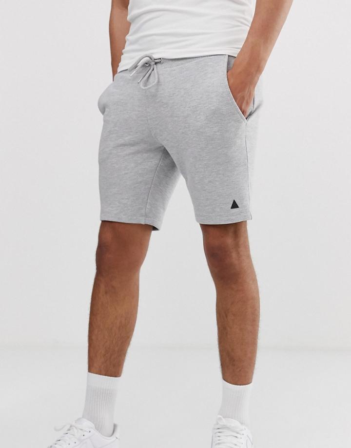 Asos Design Jersey Skinny Shorts In Gray Marl With Triangle