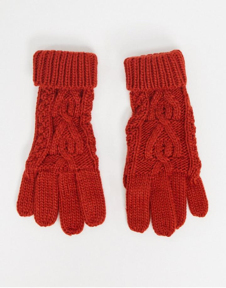 Boardmans Cable Knitted Glove With Turn Up Cuff In Red