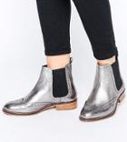Dune London Wide Fit Quenton Pewter Leather Brogue Chelsea Boots - Silver