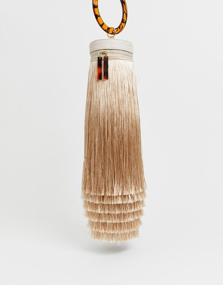 Asos Edition Extreme Fringe Bag With Natural Handle - Cream