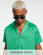 Asos Design Relaxed Satin Shirt In Recycled Polyester In Bright Green