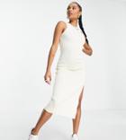 Asos Design Petite Knit Racer Midi Dress In Cream-white