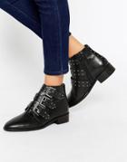 Asos Ashleigh Leather Studded Lace Up Boots - Black