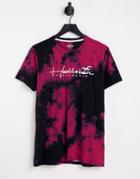 Hollister T-shirt In Black/pink Tie Dye With Chest Logo-red