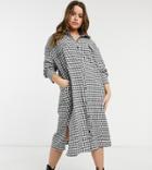 Lola May Curve Long Shirt Dress In Checkered-black