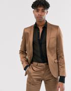 Twisted Tailor Super Skinny Sateen Suit Jacket In Bronze - Tan