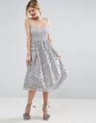 Asos Heavy Lace Cami Midi Prom Dress - Gray