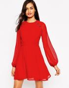 Asos Skater Dress With Metalwork And Lace Detail - Red