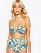 Asos Mix And Match Tropic Floral Print Square Bandeau Bikini Top - Floral Tropic