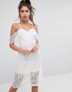 Prettylittlething Lace Cold Shoulder Midi Dress - White