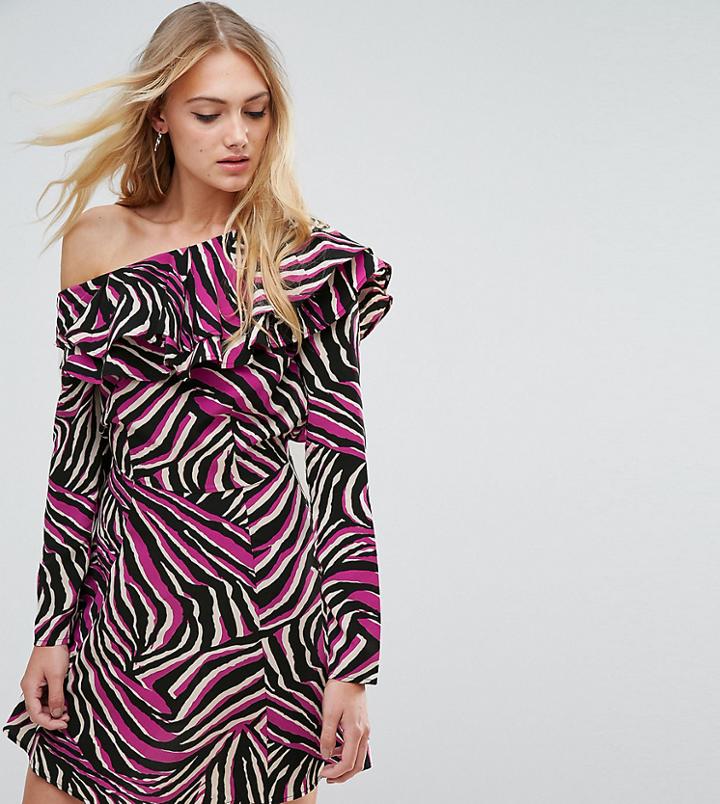 Asos Tall Bright Animal Ruffle Skater Mini Dress-black