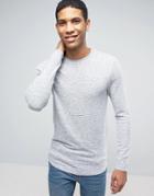 Asos Longline Muscle Long Sleeve T-shirt In Loose Knit Jersey With Curved Hem - Gray