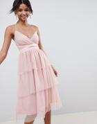Asos Design Tiered Tulle Midi Dress - Pink