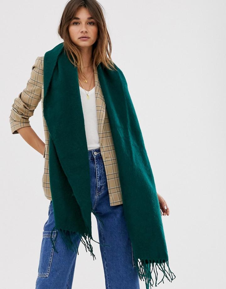 Asos Design Supersoft Long Woven Scarf With Tassels In Green - Green