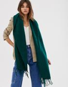 Asos Design Supersoft Long Woven Scarf With Tassels In Green - Green