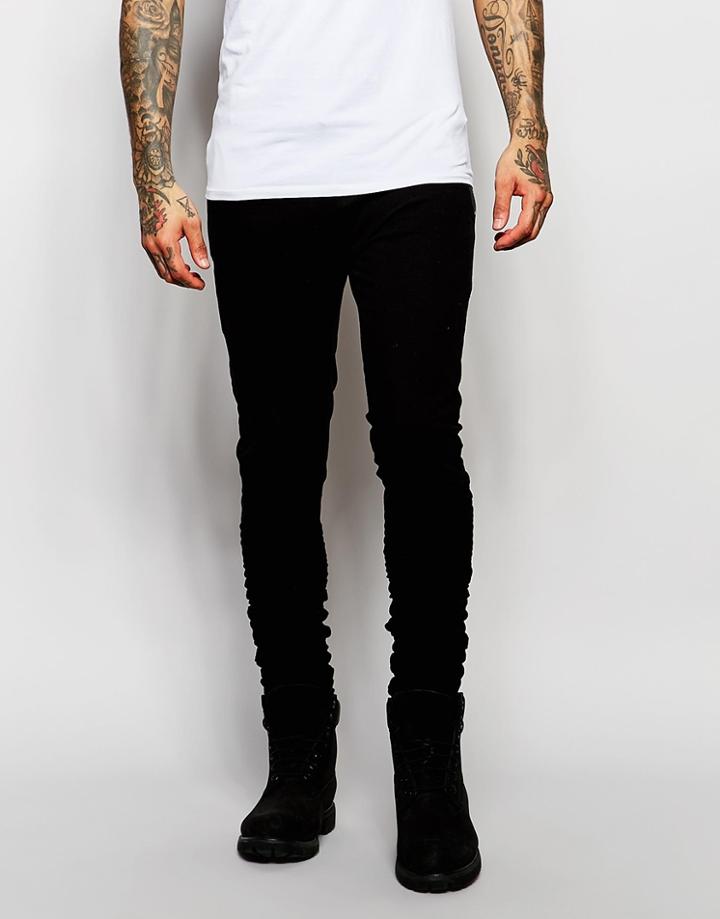 Asos Super Skinny Joggers With Ruched Hem - Black