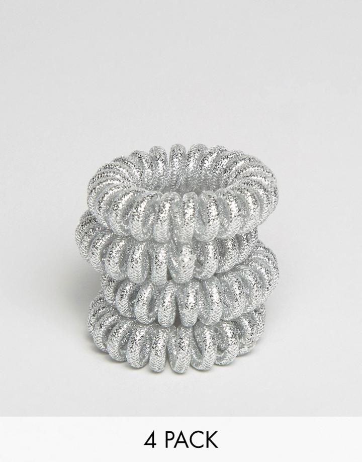 Asos Pack Of 4 Mini Glitter Coil Hair Ties - Multi