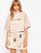 A V Robertson For Asos Black Funnel Neck Top With Embellished Detail - Nude