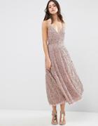 Asos All Over Embellished Distressed Hem Midi Dress - Purple
