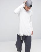 Asos Super Longline Long Sleeve T-shirt With Distressed Hem - White