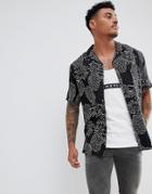 Asos Design Oversized Shirt With Pineapple Print In Black - Black