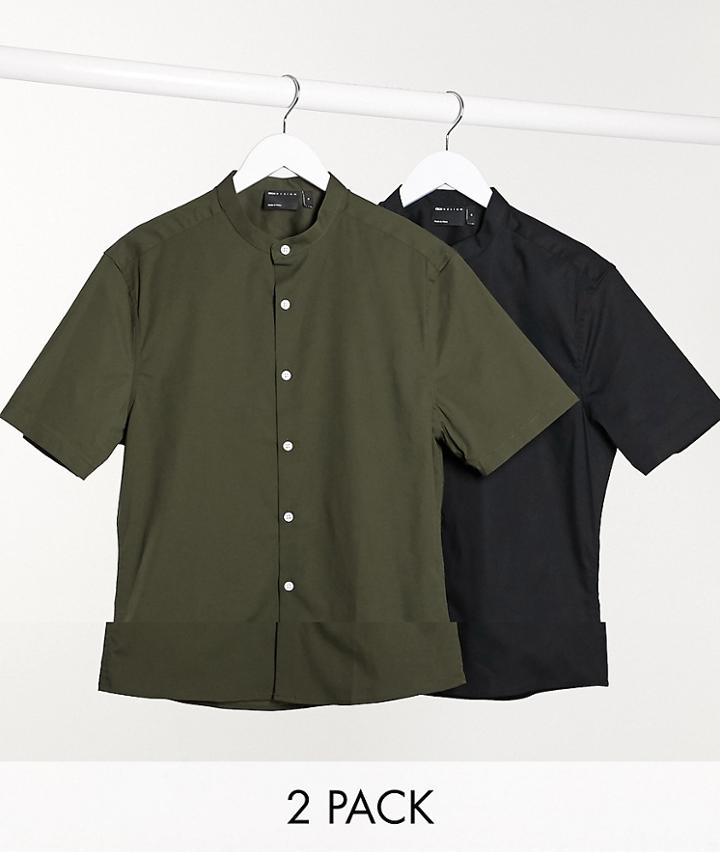 Asos Design 2 Pack Skinny Fit Smart Shirt With Grandad Collar Save-multi