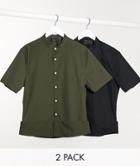 Asos Design 2 Pack Skinny Fit Smart Shirt With Grandad Collar Save-multi