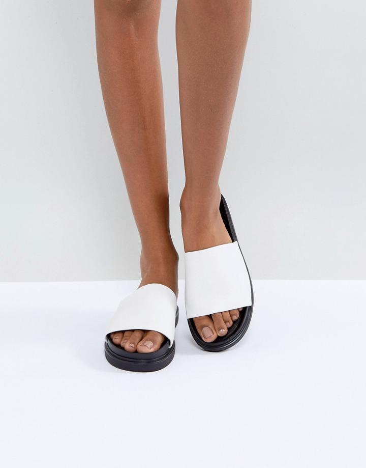 Vagabond Erin White Leather Slider Sandals - White
