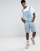 New Look Overalls With Rips In Light Wash - Blue