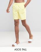 Asos Tall Swim Shorts In Yellow Mid Length - Yellow