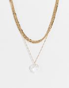 Topshop Crystal Heart Multirow Necklace In Gold