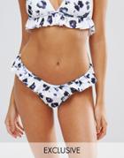 Missguided Floral Print Ruffle Trim Bikini Bottom - White