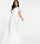 Chi Chi London Petite Lace Maxi Dress With Scalloped Back In White-pink
