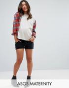 Asos Maternity Denim Mom Shorts In Washed Black - Black