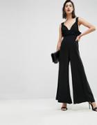 Asos Premium Plunge Neck Wide Leg Jumpsuit - Black