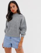 Asos Design Chunky Sweater With Crew Neck - Gray